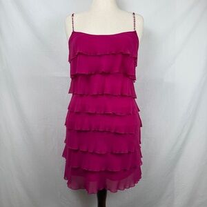 ABS Tiered Ruffle Mini Dress Pink Magenta Beaded Straps Size 12P
